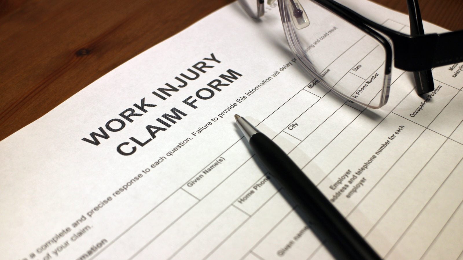 Work Injury Claim Form Stock Photo
